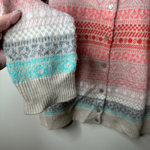 Talbots Cardigan Womens Sz X Rainbow Fair Isle Lambs Wool Mohair Blend Nordic - Picture 5 of 10